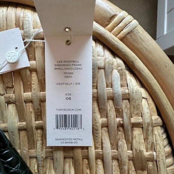 GIFT NEW TORY BURCH LEE RADZIWILL KELP GREEN CROSSBODY CROC LEATHER SUEDE $658 - Picture 15 of 16